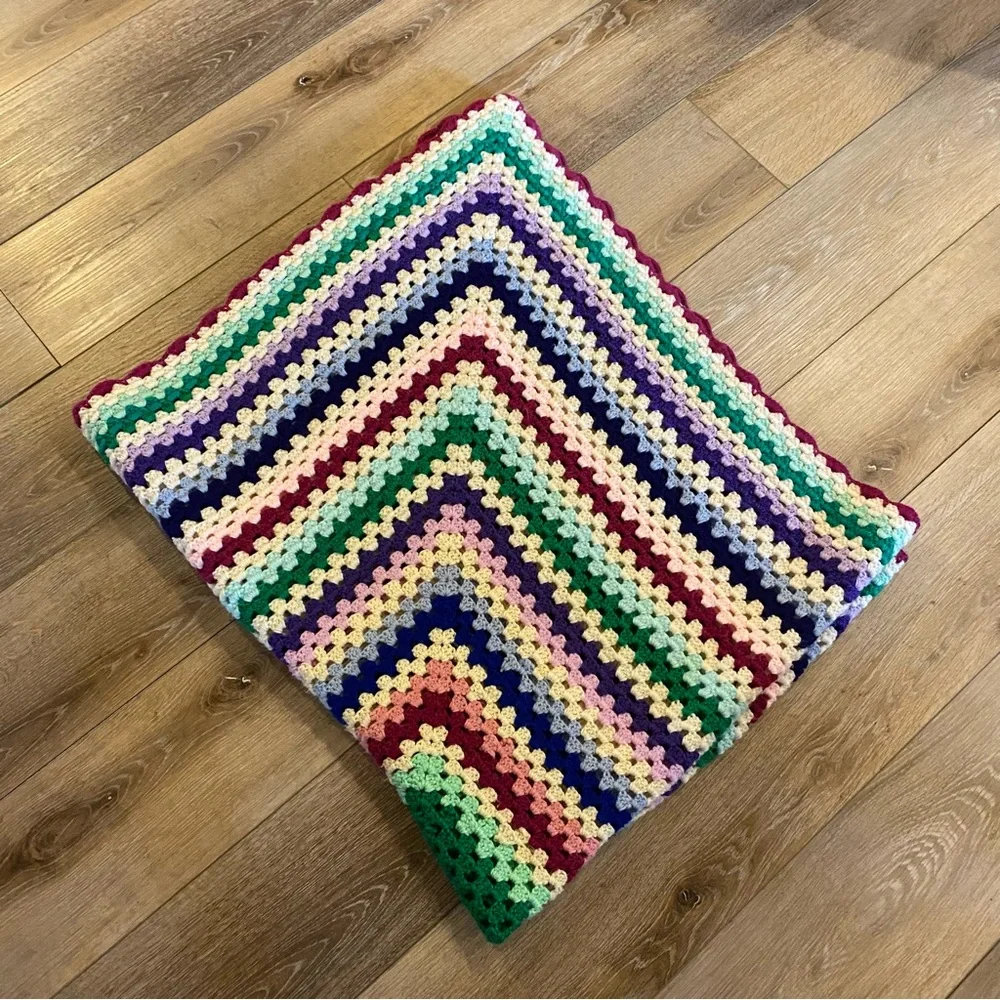 Handmade Crochet Blanket Afghan Throw Multi Colored Rectangular 59 x 46